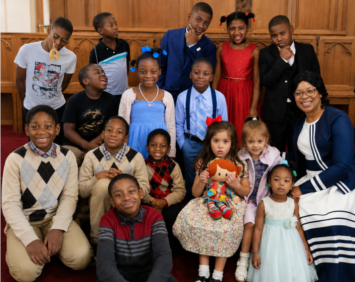 Children and youth gathered together in church